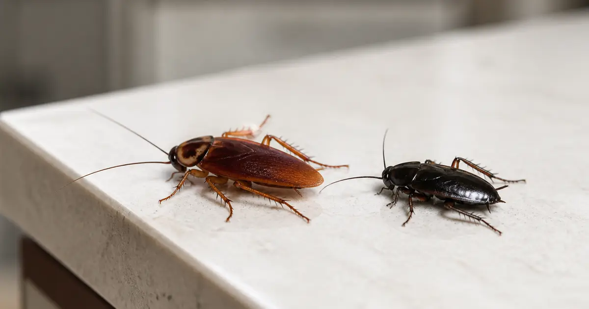 Blatte américaine et blatte orientale côte à côte pour comparaison visuelle