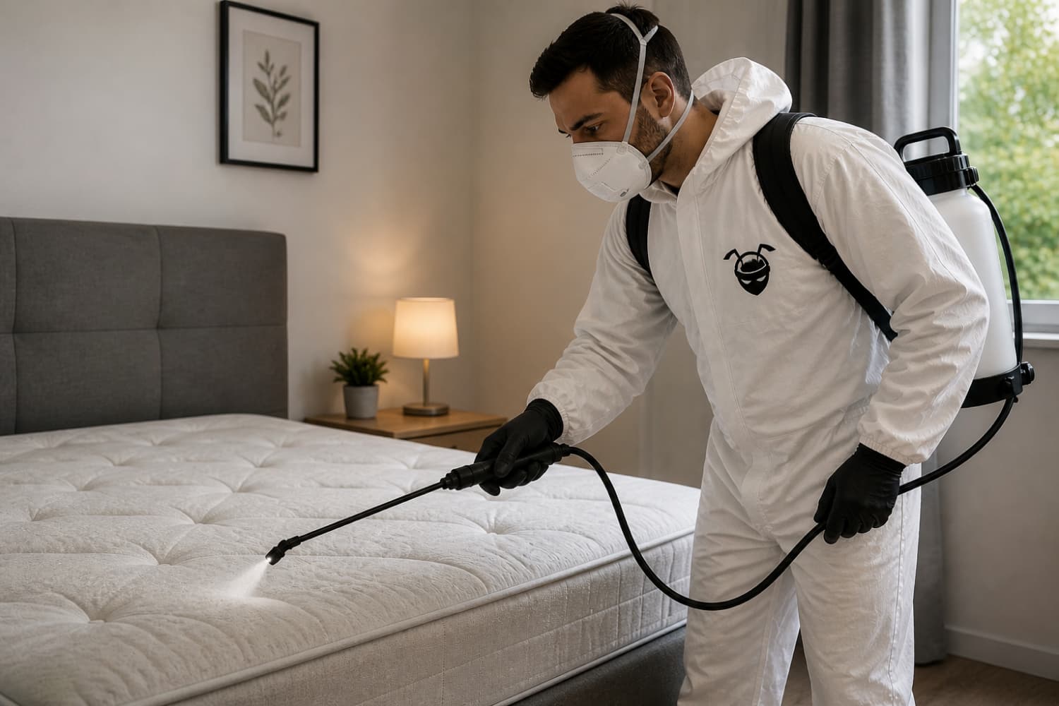 Technicien Eradize réalisant un traitement punaises de lit à Lyon