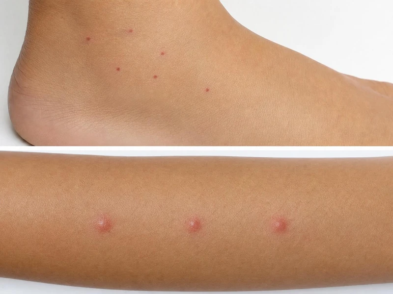 Différence entre piqure de puce et punaise de lit — comparaison de morsures sur cheville et avant-bras